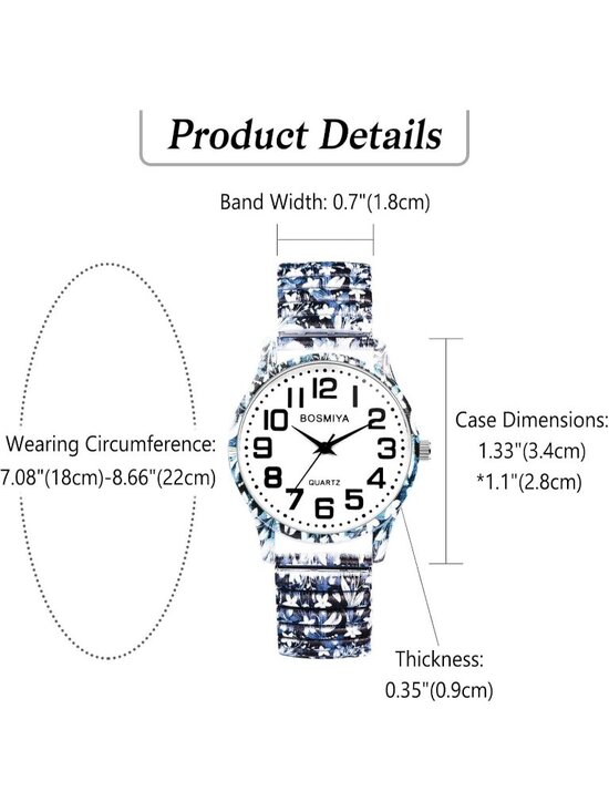 Women\'s Black Flowers Analog Number Elastic Stretch Band Bohemia Bracelet Watch main image 4